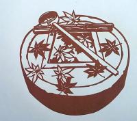 D26020129〇伊勢型紙 手彫り 手水鉢 紅葉 石つくばい アート 伝統和紙工芸 貼り絵 切り絵 昭和レトロ インテリア〇和本古書古文書