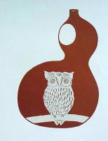 D26020130〇伊勢型紙 手彫り 瓢箪にフクロウ アート 伝統和紙工芸 貼り絵 切り絵 昭和レトロ インテリア〇和本古書古文書