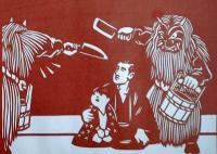 D26020133〇伊勢型紙 手彫り 鬼 秋田県 ナマハゲ アート 伝統和紙工芸 貼り絵 切り絵 昭和レトロ インテリア〇和本古書古文書