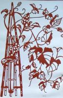 D26020138〇伊勢型紙 手彫り 蔓科植物 竹筒 アート 伝統和紙工芸 貼り絵 切り絵 昭和レトロ インテリア〇和本古書古文書