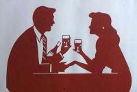 D26020139〇伊勢型紙 手彫り 若いカップル ワイン アート 伝統和紙工芸 貼り絵 切り絵 昭和レトロ インテリア〇和本古書古文書