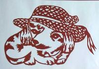 D26020140〇伊勢型紙 手彫り 帽子を被る犬 アート 伝統和紙工芸 貼り絵 切り絵 昭和レトロ インテリア〇和本古書古文書