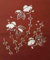 D26020143〇伊勢型紙 手彫り 金魚 水草 夏の風物詩 アート 伝統和紙工芸 貼り絵 切り絵 昭和レトロ インテリア〇和本古書古文書