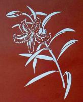 D26020145〇伊勢型紙 手彫り 百合 ユリ 純粋 アート 伝統和紙工芸 貼り絵 切り絵 昭和レトロ インテリア〇和本古書古文書