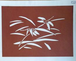 D26020146〇伊勢型紙 手彫り トンボ 蜻蛉 アート 伝統和紙工芸 貼り絵 切り絵 昭和レトロ インテリア〇和本古書古文書