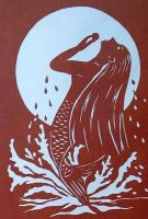 D26020149〇伊勢型紙 手彫り 人魚姫 マーメイド 月 アート 伝統和紙工芸 貼り絵 切り絵 昭和レトロ インテリア〇和本古書古文書