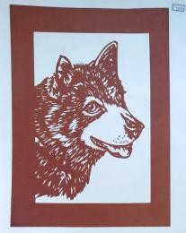 D26020150〇伊勢型紙 手彫り 犬 イヌ アート 伝統和紙工芸 貼り絵 切り絵 昭和レトロ インテリア〇和本古書古文書