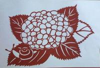 D26020151〇伊勢型紙 手彫り アジサイ 紫陽花 カタツムリ 梅雨の風物詩 アート 伝統和紙工芸 貼り絵 切り絵 昭和レトロ インテリア〇和本古書古文書