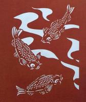 D26020152〇伊勢型紙 手彫り 魚のヒゲ 鯉 アート 伝統和紙工芸 貼り絵 切り絵 昭和レトロ インテリア〇和本古書古文書
