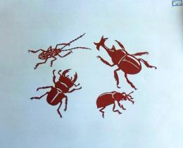 D26020156〇伊勢型紙 手彫り 昆虫 クワガタ 紙切り虫 アート 伝統和紙工芸 貼り絵 切り絵 昭和レトロ インテリア〇和本古書古文書