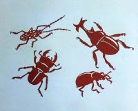 D26020156〇伊勢型紙 手彫り 昆虫 クワガタ 紙切り虫 アート 伝統和紙工芸 貼り絵 切り絵 昭和レトロ インテリア〇和本古書古文書