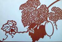 D26020157〇伊勢型紙 手彫り 蔓科野菜 ウリ アート 伝統和紙工芸 貼り絵 切り絵 昭和レトロ インテリア〇和本古書古文書