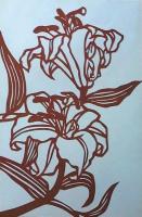 D26020159〇伊勢型紙 手彫り ユリ 百合 アート 伝統和紙工芸 貼り絵 切り絵 昭和レトロ インテリア〇和本古書古文書