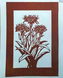 D26020160〇伊勢型紙 手彫り 観葉植物 鉢植え アート 伝統和紙工芸 貼り絵 切り絵 昭和レトロ インテリア〇和本古書古文書