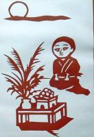 D26020168〇伊勢型紙 手彫り ８月 セミ捕り 戦前昭和世代子供の年中行事 アート 伝統和紙工芸 貼り絵 切り絵 昭和レトロ インテリア〇和本古書古文書