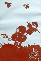 D26020170〇伊勢型紙 手彫り １０月 稲刈り カカシ 戦前昭和世代子供の年中行事 アート 伝統和紙工芸 貼り絵 切り絵 昭和レトロ インテリア〇和本古書古文書