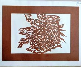 D26020173〇伊勢型紙 手彫り 靴 竹カゴ あけび 蔦細工 花活  アート 伝統和紙工芸 貼り絵 切り絵 昭和レトロ インテリア〇和本古書古文書