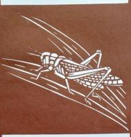 D26020174〇伊勢型紙 手彫り キリギリス バッタ アート 伝統和紙工芸 貼り絵 切り絵 昭和レトロ インテリア〇和本古書古文書