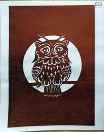 D26020176〇伊勢型紙 手彫り ふくろう ミミズク アート 伝統和紙工芸 貼り絵 切り絵 昭和レトロ インテリア〇和本古書古文書