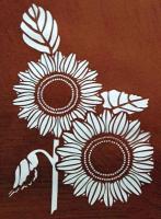 D26020180〇伊勢型紙 手彫り ひまわり 向日葵 アート 伝統和紙工芸 貼り絵 切り絵 昭和レトロ インテリア〇和本古書古文書