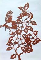 D26020181〇伊勢型紙 手彫り 椿 鳥 メジロ アート 伝統和紙工芸 貼り絵 切り絵 昭和レトロ インテリア〇和本古書古文書