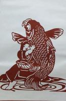 D26020188〇伊勢型紙 手彫り 鯉を抱く金太郎 アート 伝統和紙工芸 貼り絵 切り絵 昭和レトロ インテリア〇和本古書古文書