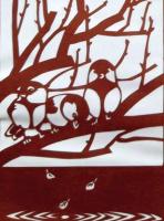 D26020192〇伊勢型紙 手彫り 冬の小鳥 シジュウカラ アート 伝統和紙工芸 貼り絵 切り絵 昭和レトロ インテリア〇和本古書古文書