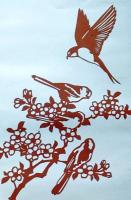 D26020193〇伊勢型紙 手彫り 桜の花 小鳥 アート 伝統和紙工芸 貼り絵 切り絵 昭和レトロ インテリア〇和本古書古文書