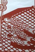 D26020195〇伊勢型紙 手彫り 屋根より高い鯉のぼり アート 伝統和紙工芸 貼り絵 切り絵 昭和レトロ インテリア〇和本古書古文書