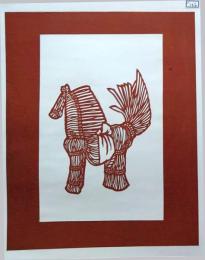 D26020196〇伊勢型紙 手彫り 馬人形 藁人形 アート 伝統和紙工芸 貼り絵 切り絵 昭和レトロ インテリア〇和本古書古文書