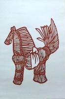 D26020196〇伊勢型紙 手彫り 馬人形 藁人形 アート 伝統和紙工芸 貼り絵 切り絵 昭和レトロ インテリア〇和本古書古文書