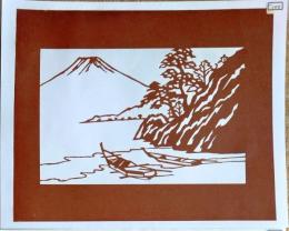 D26020198〇伊勢型紙 手彫り 富士山 伊豆半島 アート 伝統和紙工芸 貼り絵 切り絵 昭和レトロ インテリア〇和本古書古文書