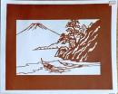 D26020198〇伊勢型紙 手彫り 富士山 伊豆半島 アート 伝統和紙工芸 貼り絵 切り絵 昭和レトロ インテリア〇和本古書古文書