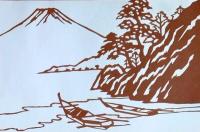 D26020198〇伊勢型紙 手彫り 富士山 伊豆半島 アート 伝統和紙工芸 貼り絵 切り絵 昭和レトロ インテリア〇和本古書古文書