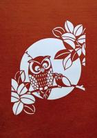 D26020200〇伊勢型紙 手彫り フクロウ ミミズク 親子 アート 伝統和紙工芸 貼り絵 切り絵 昭和レトロ インテリア〇和本古書古文書