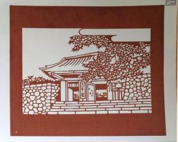 D26020242〇伊勢型紙 手彫り 京都 大原 三千院 アート 伝統和紙工芸 貼り絵 切り絵 昭和レトロ インテリア〇和本古書古文書