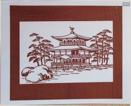 D26020243〇伊勢型紙 手彫り 京都 金閣寺 アート 伝統和紙工芸 貼り絵 切り絵 昭和レトロ インテリア〇和本古書古文書