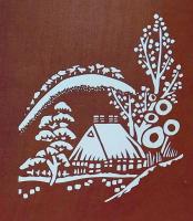 D26020245〇伊勢型紙 手彫り 故郷 里山 アート 伝統和紙工芸 貼り絵 切り絵 昭和レトロ インテリア〇和本古書古文書