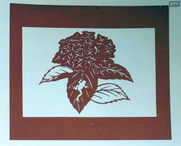 D26020246〇伊勢型紙 手彫り 紫陽花とカエル アジサイ アート 伝統和紙工芸 貼り絵 切り絵 昭和レトロ インテリア〇和本古書古文書