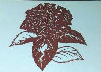 D26020246〇伊勢型紙 手彫り 紫陽花とカエル アジサイ アート 伝統和紙工芸 貼り絵 切り絵 昭和レトロ インテリア〇和本古書古文書