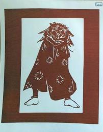 D26020252〇伊勢型紙 手彫り 獅子舞 シシマイ アート 伝統和紙工芸 貼り絵 切り絵 昭和レトロ インテリア〇和本古書古文書