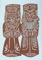 D26020253〇伊勢型紙 手彫り 木彫り アイヌの夫婦 アート 伝統和紙工芸 貼り絵 切り絵 昭和レトロ インテリア〇和本古書古文書