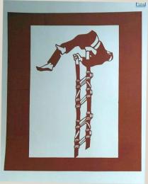 D26020254〇伊勢型紙 手彫り 出初め式 梯子乗り アート 伝統和紙工芸 貼り絵 切り絵 昭和レトロ インテリア〇和本古書古文書