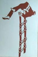 D26020254〇伊勢型紙 手彫り 出初め式 梯子乗り アート 伝統和紙工芸 貼り絵 切り絵 昭和レトロ インテリア〇和本古書古文書