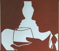 D26020256〇伊勢型紙 手彫り ワイングラス 若いカップル アート 伝統和紙工芸 貼り絵 切り絵 昭和レトロ インテリア〇和本古書古文書