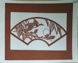 D26020258〇伊勢型紙 手彫り 月に雁 アート 伝統和紙工芸 貼り絵 切り絵 昭和レトロ インテリア〇和本古書古文書