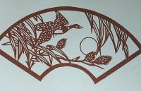 D26020258〇伊勢型紙 手彫り 月に雁 アート 伝統和紙工芸 貼り絵 切り絵 昭和レトロ インテリア〇和本古書古文書