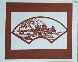 D26020259〇伊勢型紙 手彫り オシドリ夫婦 鴛鴦 アート 伝統和紙工芸 貼り絵 切り絵 昭和レトロ インテリア〇和本古書古文書