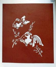 D26020261〇伊勢型紙 手彫り 金魚  琉金 アート 伝統和紙工芸 貼り絵 切り絵 昭和レトロ インテリア〇和本古書古文書
