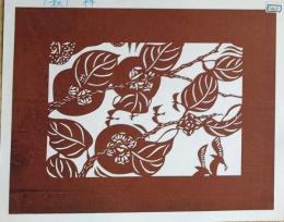 D26020263〇伊勢型紙 手彫り 柿 カキ アート 伝統和紙工芸 貼り絵 切り絵 昭和レトロ インテリア〇和本古書古文書